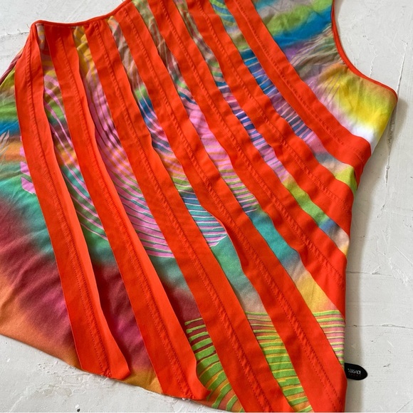 Versace Sport Y2K Retro Diagonal Stripes Colorful Funky Tank Top Size XL - Picture 6 of 11